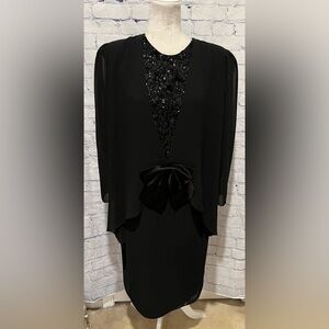 Vintage Kate Ashton Black Embellished Dress With Bow Size 14